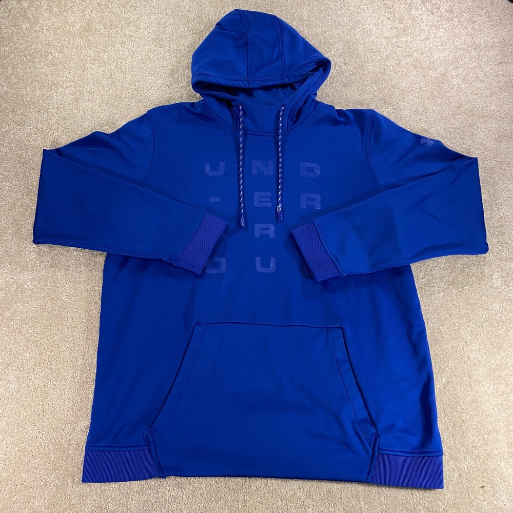 Under Armour Hoodie Men XL Blue ColdGear Loose Fit Pullover‎ Logo Sweatshirt